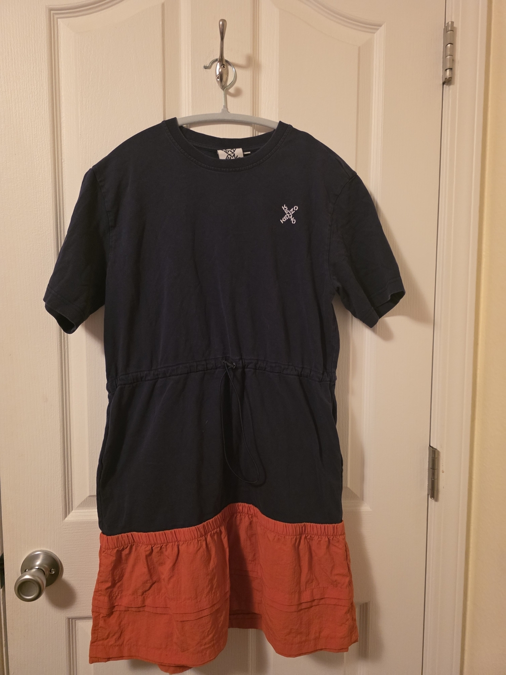 Kenzo Sport Little X Dual Material T-Shirt Dress Navy Blue Orange Size M